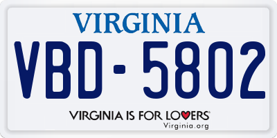 VA license plate VBD5802