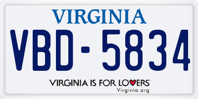 VA license plate VBD5834
