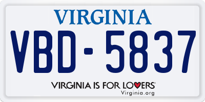 VA license plate VBD5837