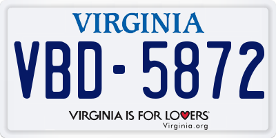 VA license plate VBD5872