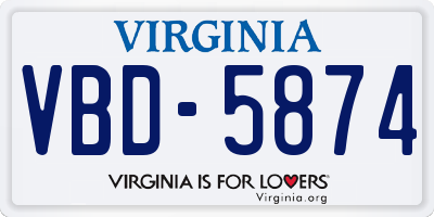 VA license plate VBD5874