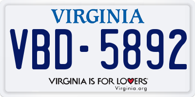 VA license plate VBD5892