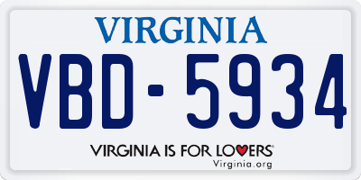 VA license plate VBD5934