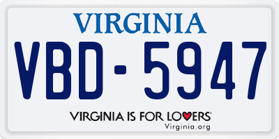 VA license plate VBD5947