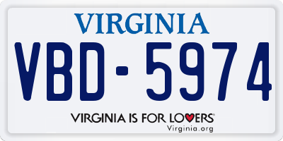 VA license plate VBD5974
