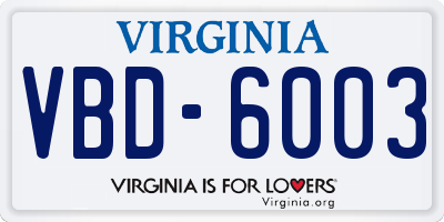 VA license plate VBD6003