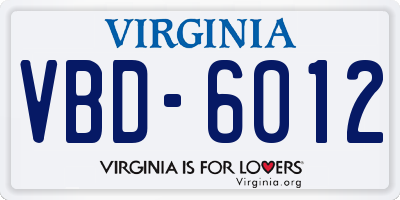 VA license plate VBD6012