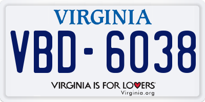 VA license plate VBD6038