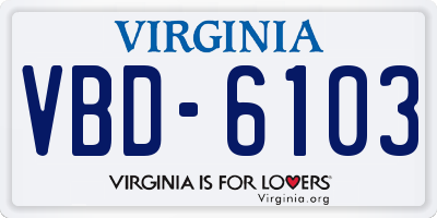 VA license plate VBD6103