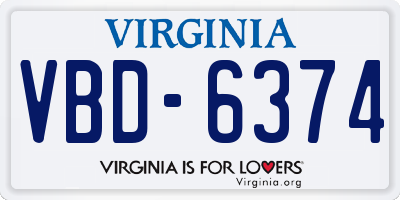 VA license plate VBD6374