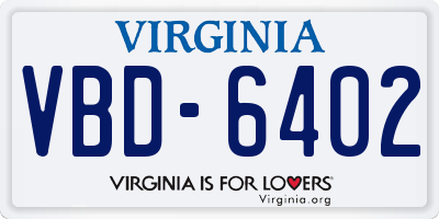 VA license plate VBD6402