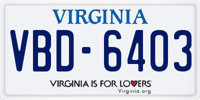 VA license plate VBD6403
