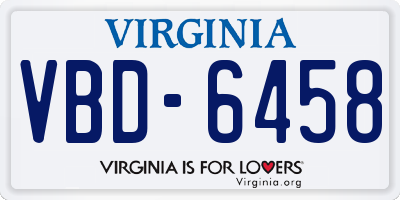 VA license plate VBD6458