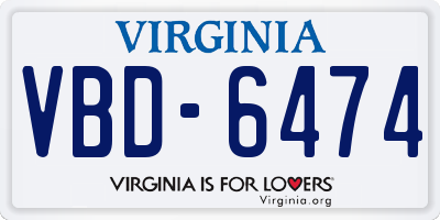 VA license plate VBD6474