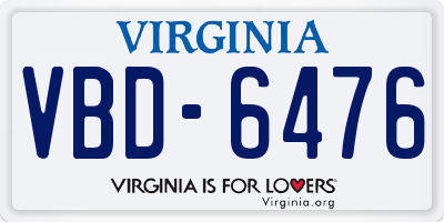 VA license plate VBD6476