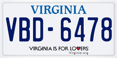 VA license plate VBD6478