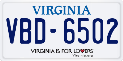 VA license plate VBD6502