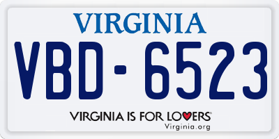 VA license plate VBD6523