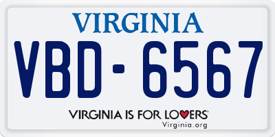 VA license plate VBD6567
