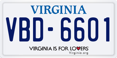 VA license plate VBD6601