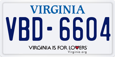 VA license plate VBD6604