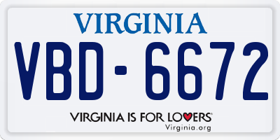 VA license plate VBD6672