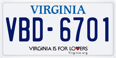 VA license plate VBD6701