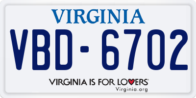 VA license plate VBD6702