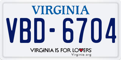 VA license plate VBD6704