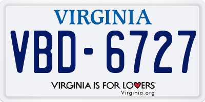 VA license plate VBD6727