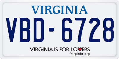 VA license plate VBD6728