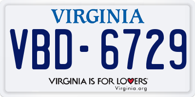 VA license plate VBD6729