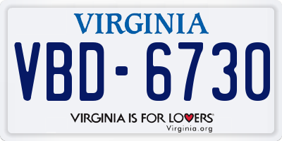 VA license plate VBD6730