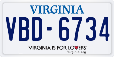 VA license plate VBD6734