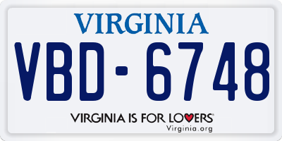 VA license plate VBD6748
