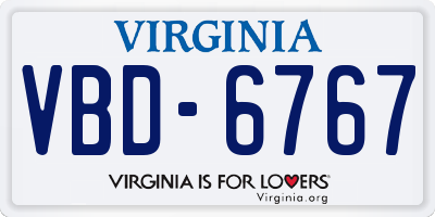 VA license plate VBD6767
