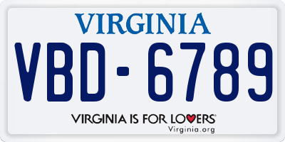 VA license plate VBD6789
