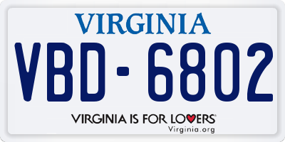 VA license plate VBD6802