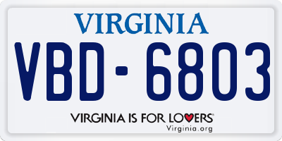 VA license plate VBD6803
