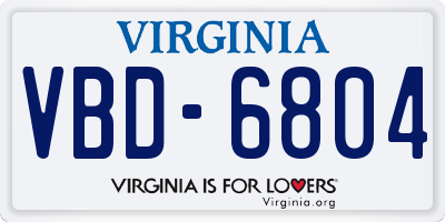 VA license plate VBD6804