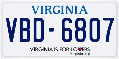 VA license plate VBD6807
