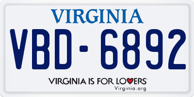 VA license plate VBD6892