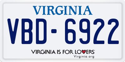 VA license plate VBD6922