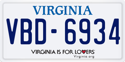 VA license plate VBD6934