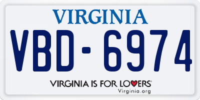 VA license plate VBD6974