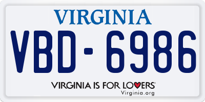 VA license plate VBD6986