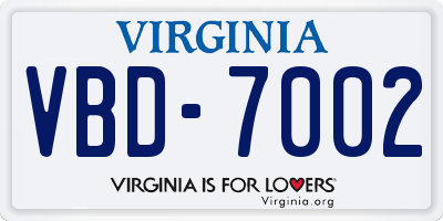 VA license plate VBD7002