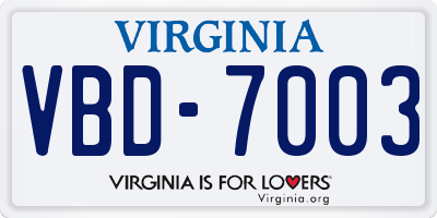 VA license plate VBD7003