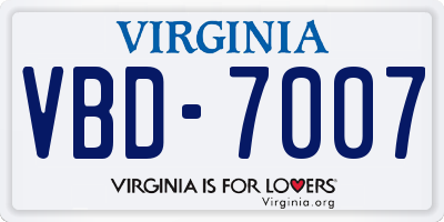 VA license plate VBD7007