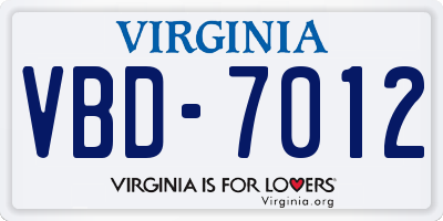 VA license plate VBD7012